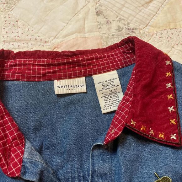 white stag blue denim collared fall grandma button up pumkins scarecrows 18/20 - Picture 3 of 8